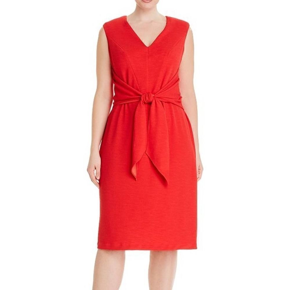 Adrianna Papell Plus Red Rio Knit Tie Sheath Dress